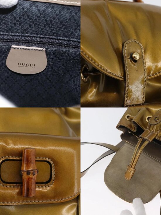 GUCCI Bamboo Backpack Patent leather Gold Tone 003 1705 0030 Auth ka2998 main image 12